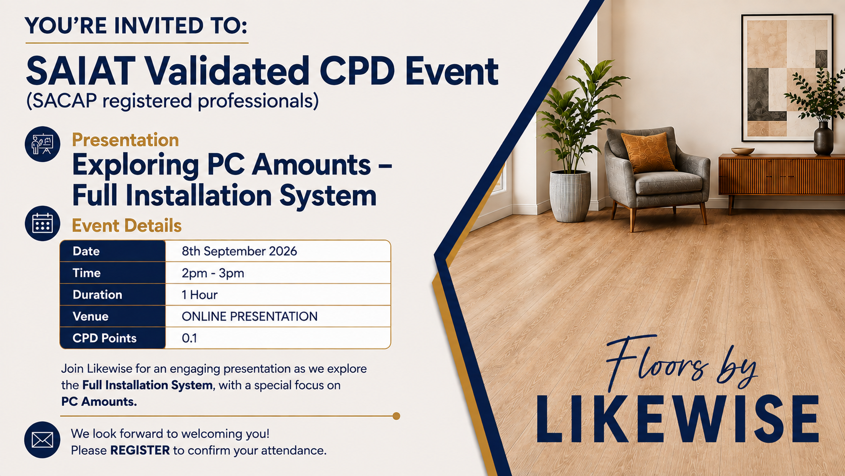 Picture of LIKEWISE FLOORING: FULL SYSTEM INSTALLATION - EXPLORING PC AMOUNTS 08 SEPTEMBER 2026 (0.1 point)